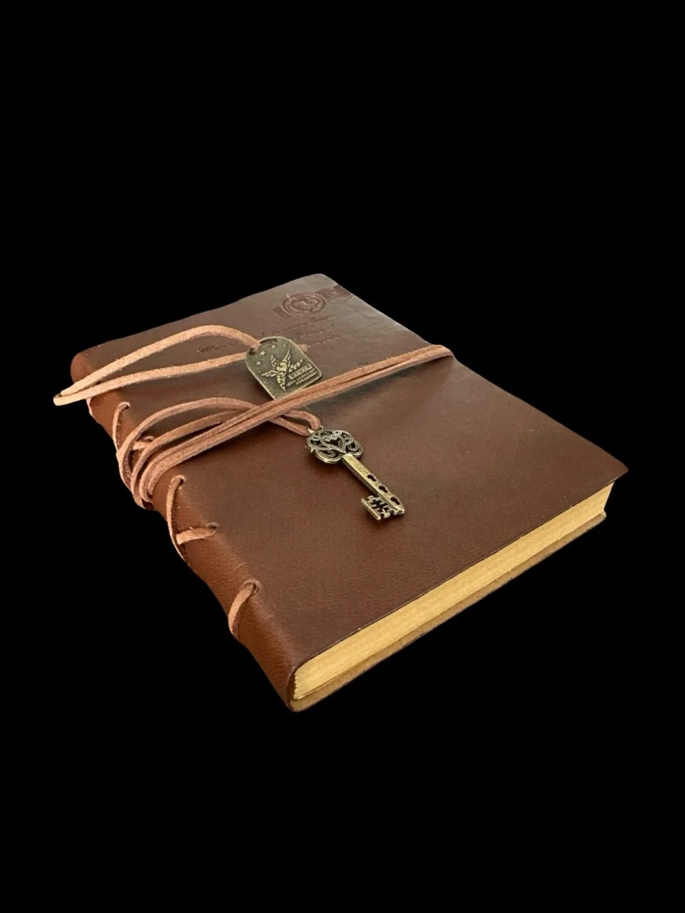 Vintage Inspired Brown Faux Leather Log Notebook Journal 4”x 5.5” w/Strap & Key